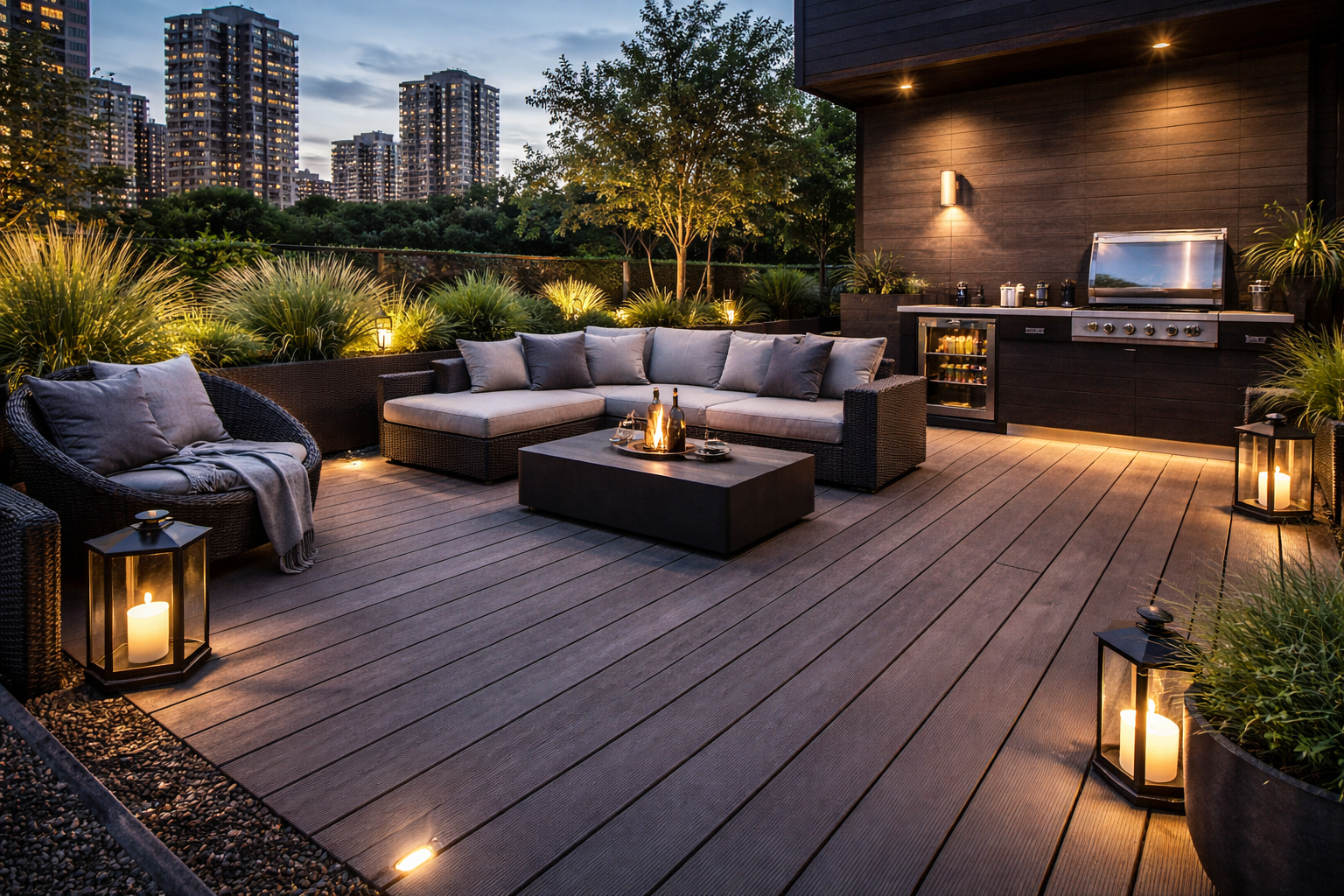 Modern şehirli teras deck tasarımı